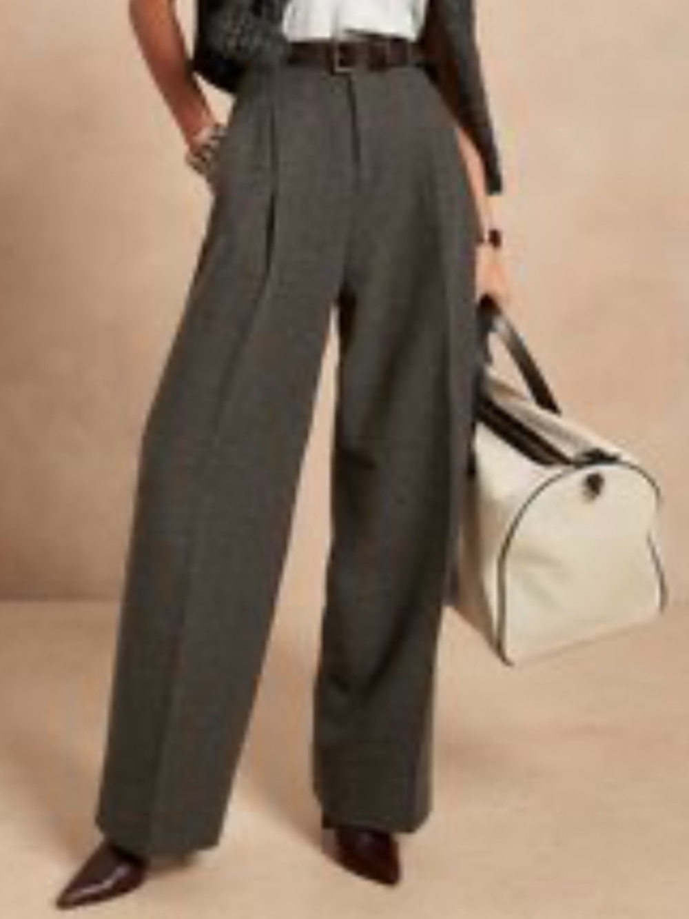 Banana Republic Wide Leg Trouser Pants Women Size 16 High Rise Dark Heather Gray